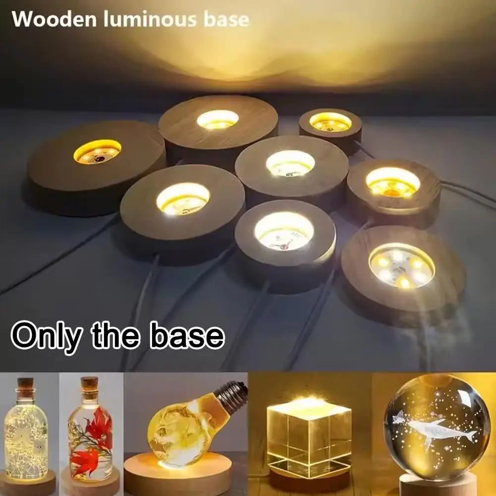 Wooden Crystal LED Night Light - Round Light Base for Home Decor, Bedside, Desk & Table
