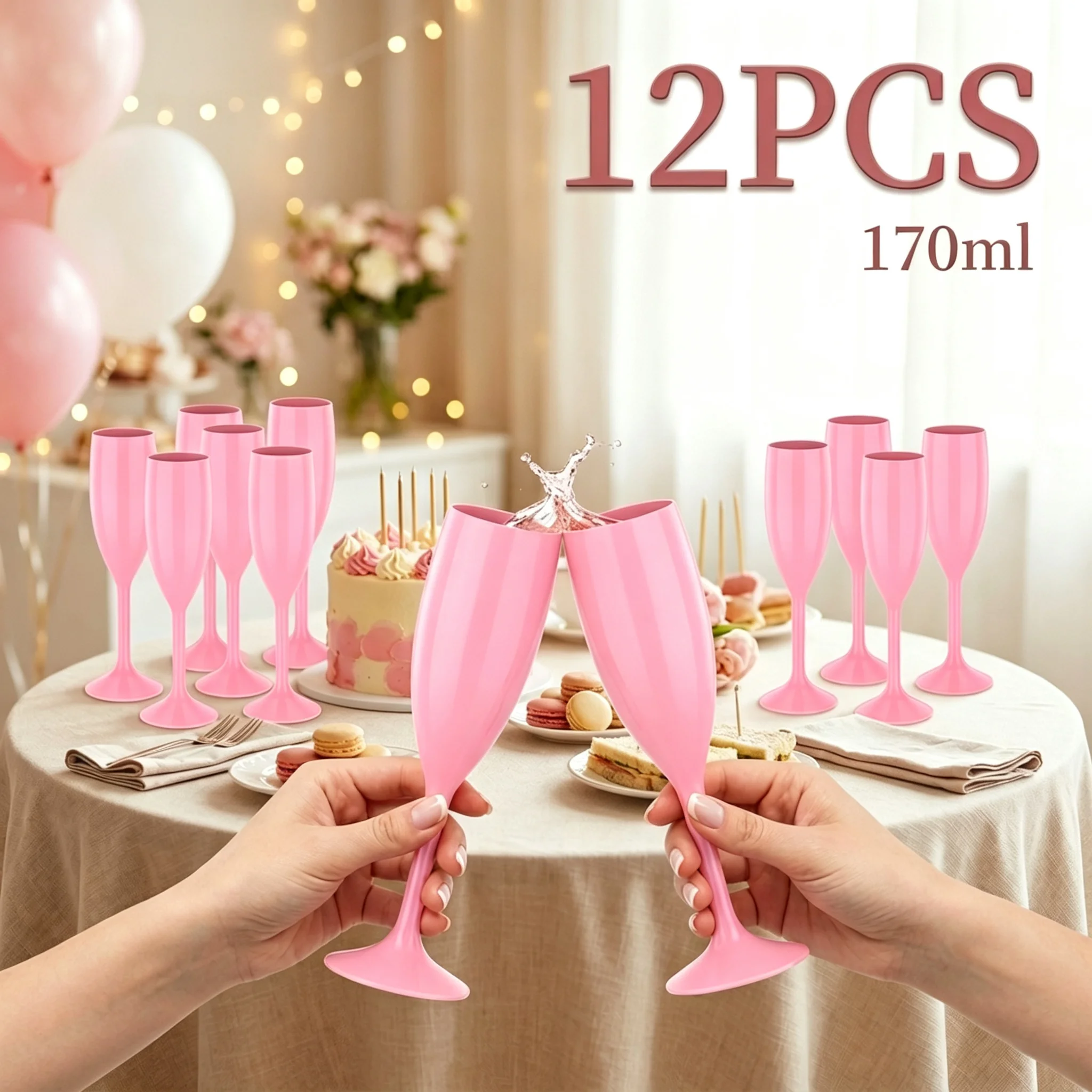 Champagne Flute Pair - 12pcs Champagne Flutes Glass Pink Elegant