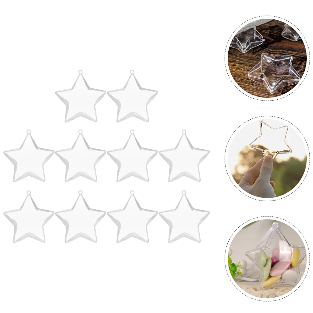 

10 Pcs Fillable Star Baubles Hanging Ornament Shaped Hollow Baubale Clear to Ornaments for Tree Empty