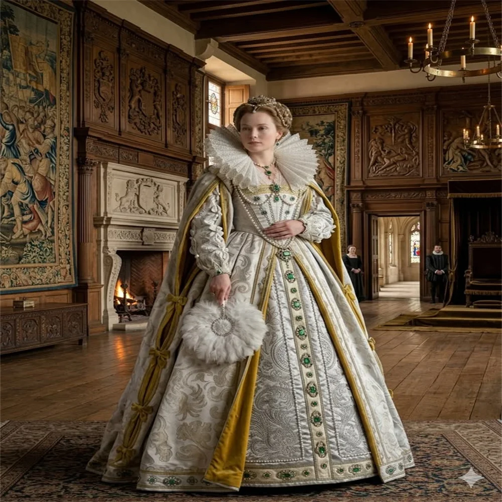 

15th Century Tudor Elizabeth Queen Visiting Dress Luxurious Victorian Italian Renaissance Vintage Reenactment Ball Gown