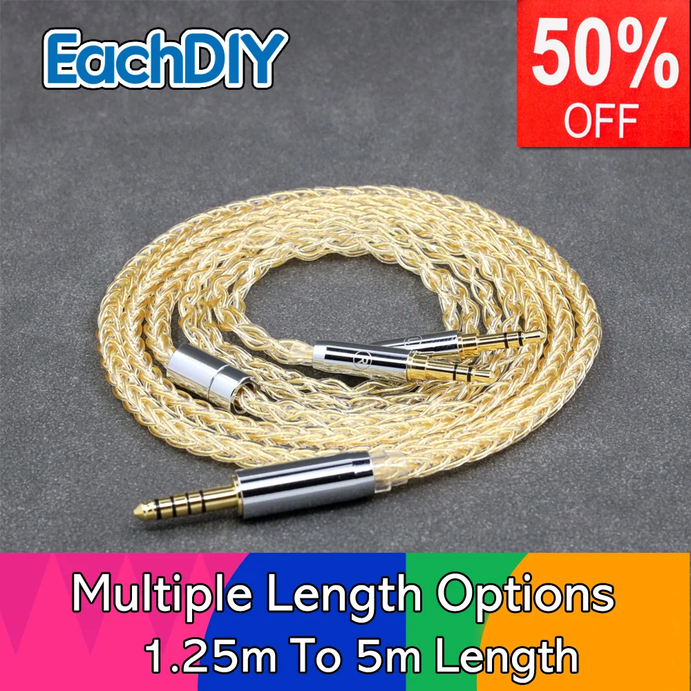 99% 8 Core Pure Silver Earphone Cable 24k Gold Plated For dual 3.5 he400se Hifiman  HE1000se HE6se Sundara Ananda Arya LN008428