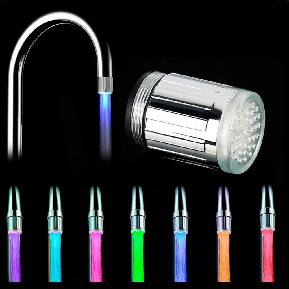 LED Faucet Head Glow Water Saving Stream Light Faucet Aerator Tap Nozzle for Kitchen Bathroom 3-Color Change Automatically