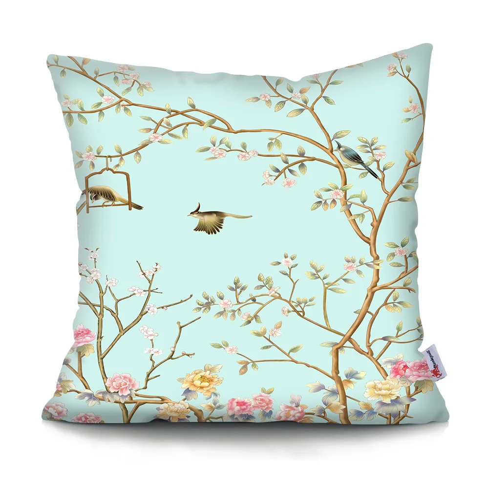 Chinese landscape painting cushion cover Retro plum blossom polyester printed pillowcase   Home decoration