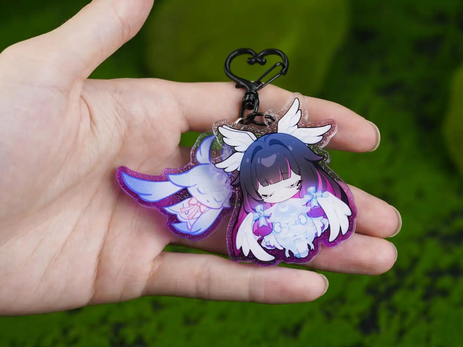 Genshin Impact Columbina & Moon Spirit Glitter Acrylic Keychain - Dual Charm Fandom Accessory for Bags