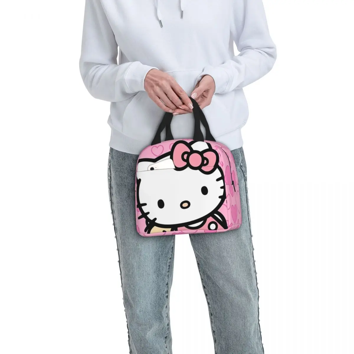 Simpatica borsa termica per il pranzo isolata Kawaii Hello Kitty Contenitore per pasti grande Tote Lunch Box per uomo donna Work Picnic