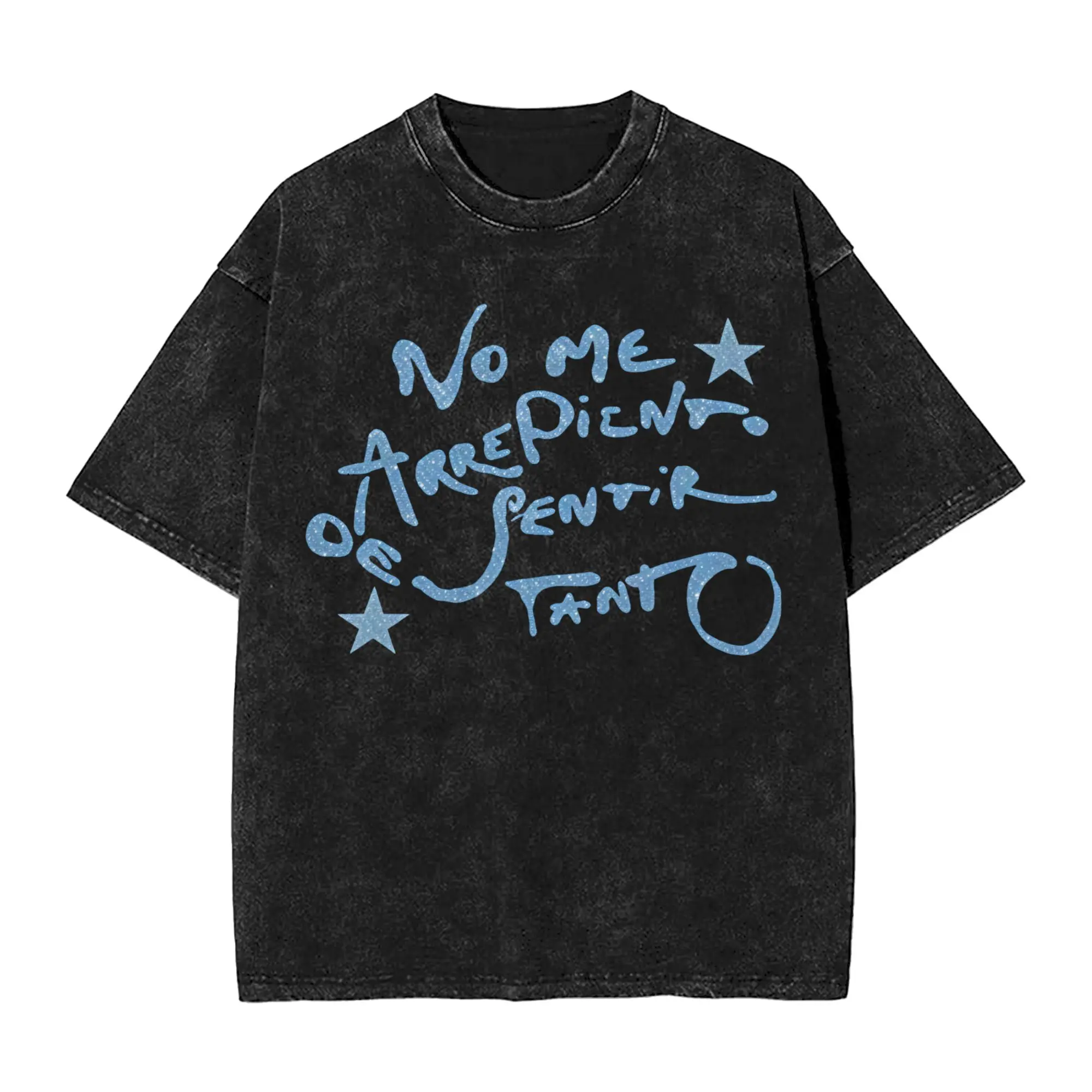 Vintage No Me Arrepiento De Sentir Tanto T-Shirts Men Crew Neck Cotton Washed T Shirt Karol G Short Sleeve Tees Party Clothing