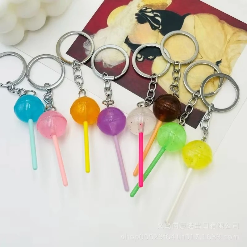 1pc Simulated Lollipop Car Keychain Transparent Luminous Resin Key Ring Accessories Bag Pendant Creative Small Gift