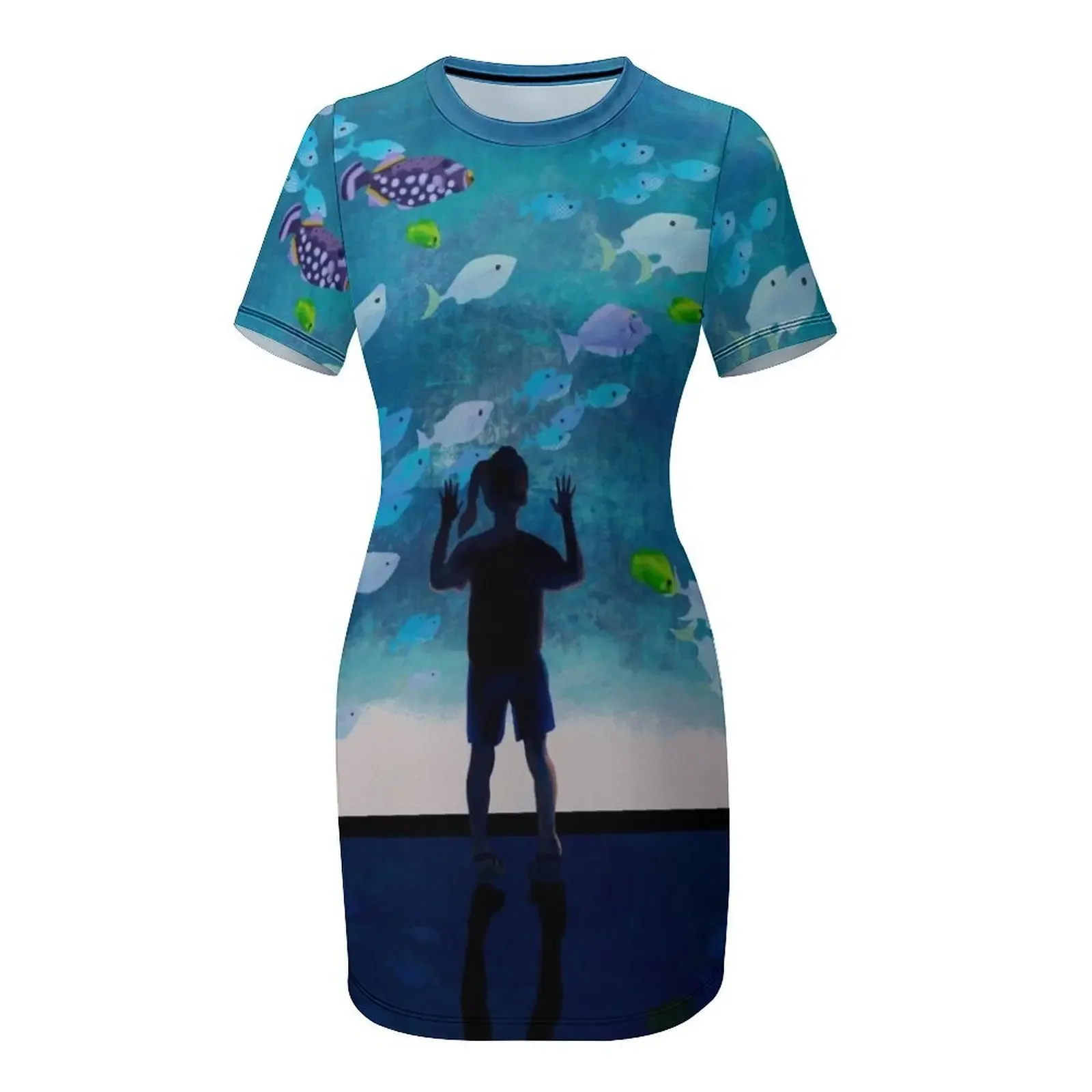 Sukienka z krótkim rękawem z motywem ryb, akwarium i dziecka (Ryby), luksusowa sukienka damska na przyjęcie, sukienka wieczorowa na bal maturalny.