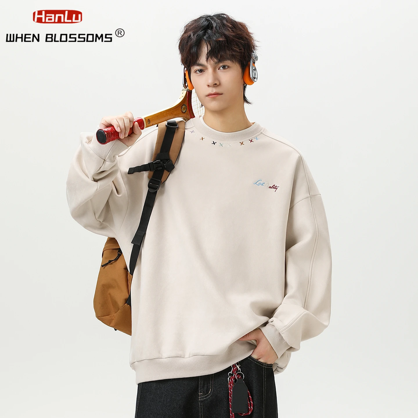 

Men's Suede-Like Crewneck Sweatshirt Color Embroidery Collar 3D Panel Vintage Streetwear Fall Pullover Structural Design Top