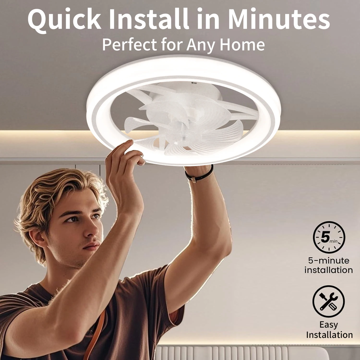 Simple LED Ceiling Fan Light Remote Control with Infinite Dimming 6 Levels of Wind Speed ​​Living Room Bedroom Chandelier Fan