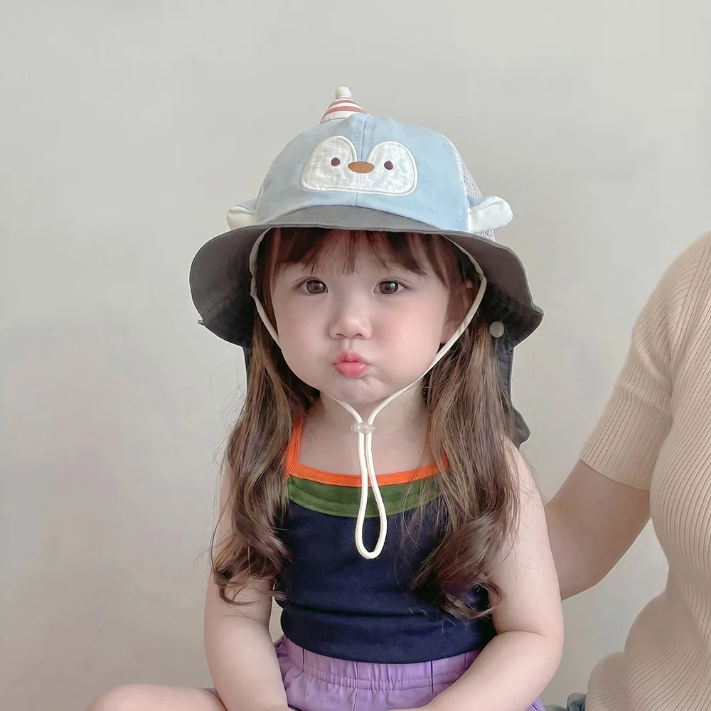 

Summer Child Boys Girls Sun Hats Thin Breathable Quick Drying Shawl Mesh Caps Lovely Animal Accessories Children Fisherman Hat