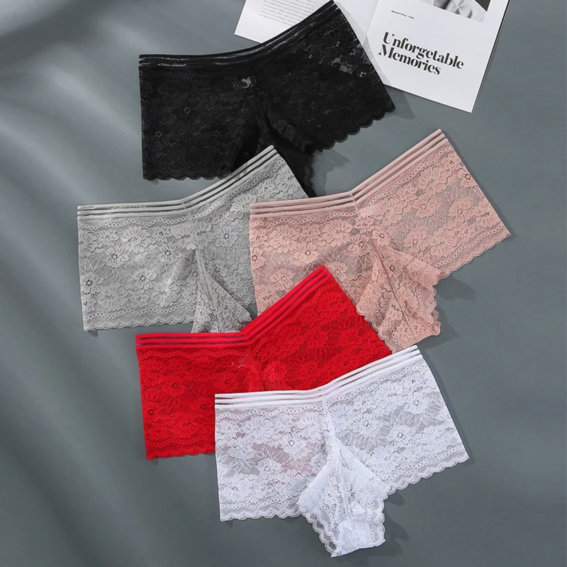 

3Pcs 1XL-4XL 80-140KG Plus Size Women Underwear Sexy Lace Panties Mid-rise Breathable Briefs Women Lingerie Large Size