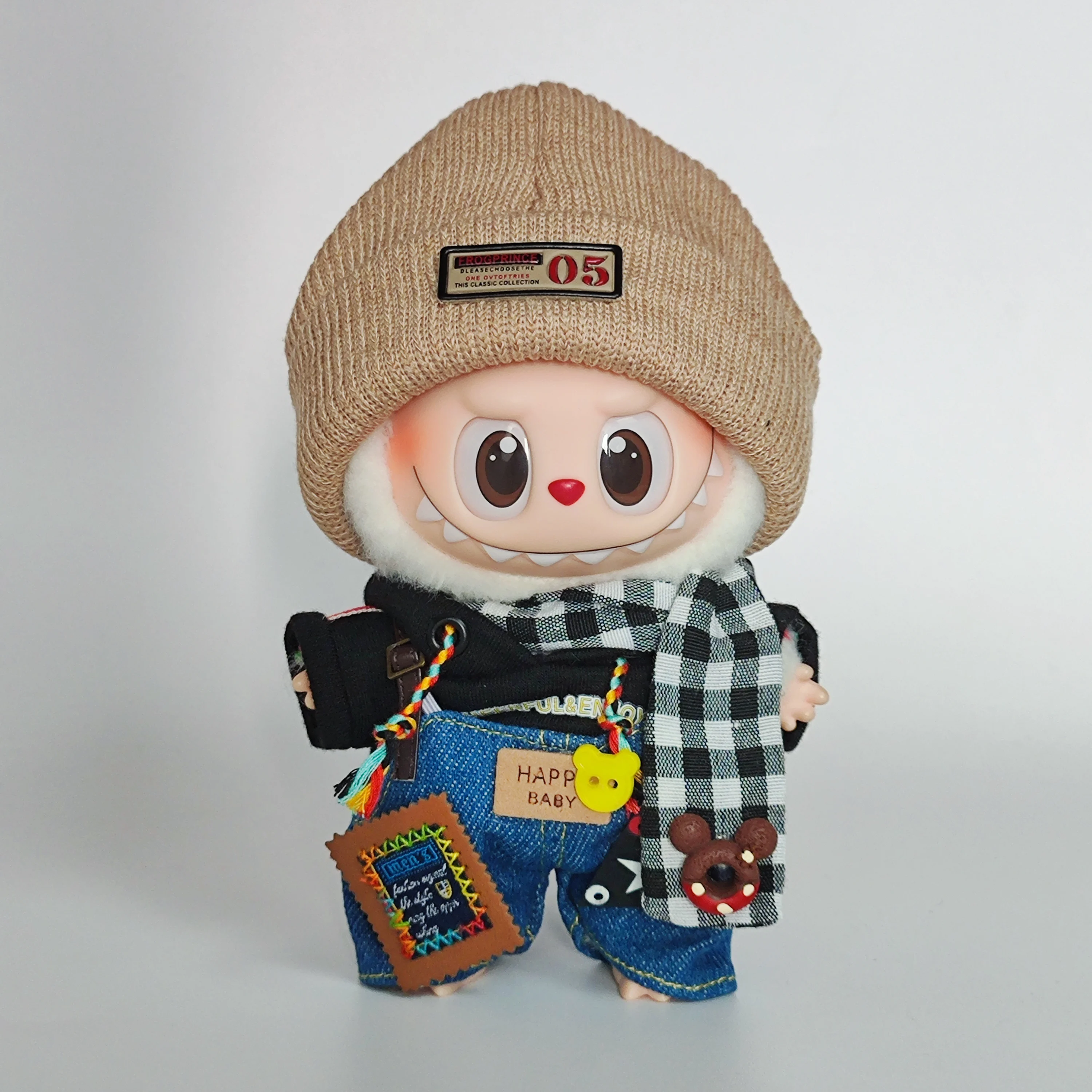 الفقرة 17 سنتيمتر labubu 3.0 bonecas acessorias لتقوم بها بنفسك roupas de boneca batimento cardíaco orelhas longas coelho peludo traje dos desenhos