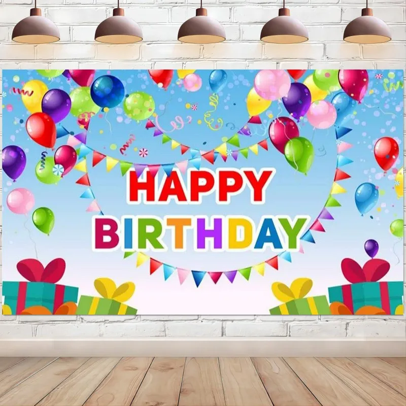 Happy Birthday Backdrop Colorful Balloons Candle Photography Background Baby Newborn Party Decoration Banner Photo Booth Props