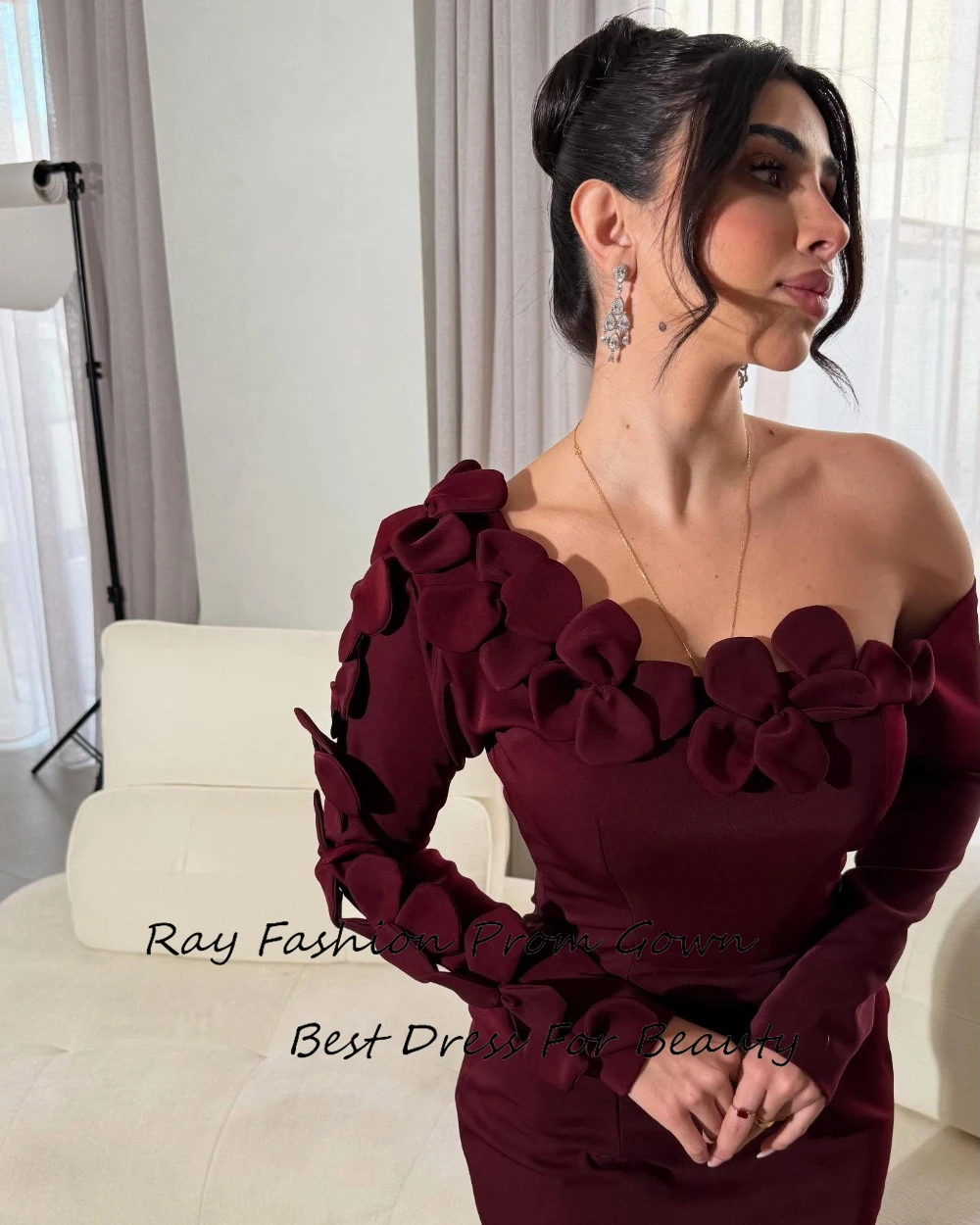 Vestido de noche Ray Fashion Плаğinе для бала con hombros descubiertos y corpiño de flores hecho a mano en 3d, vestidos de fiesta formales para mujeres sexys