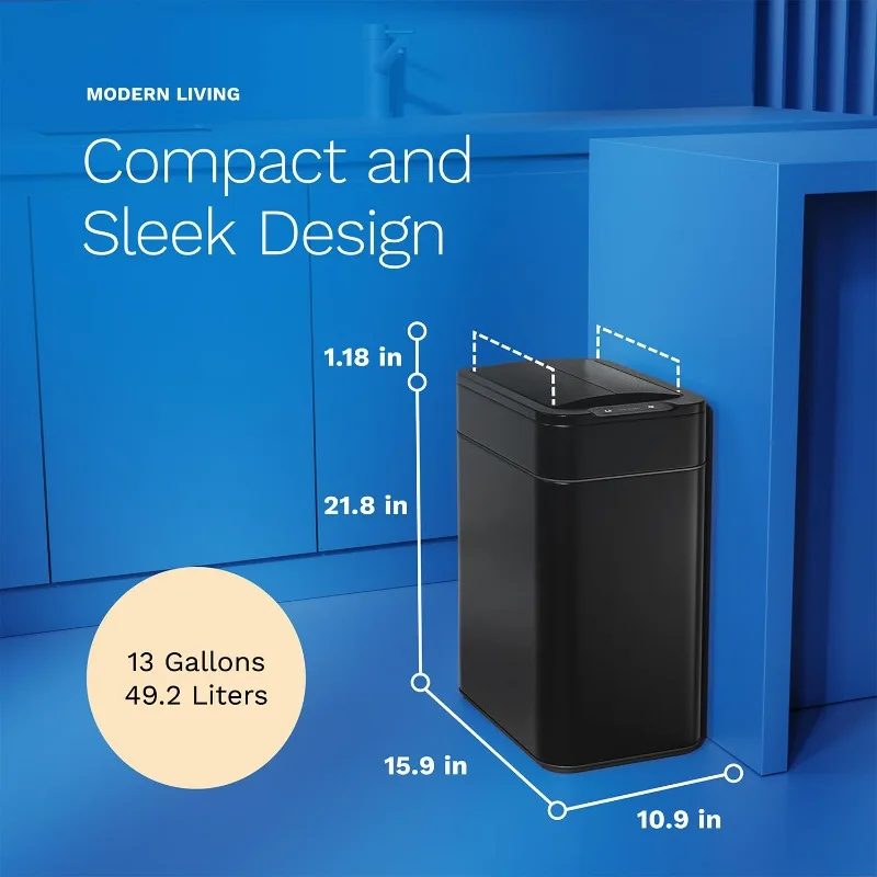 HOmeLabs - سلة مهملات المطبخ سعة 13 جالونًا - غطاء فراشة بمستشعر تلقائي قابل للسحب، يعمل بالبطارية مع البطاريات المتضمنة