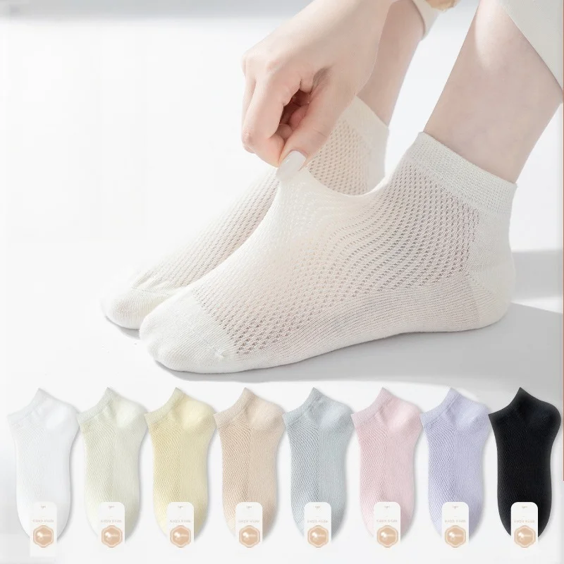 3 Pairs 5 Pairs Women's Summer Thin Mesh Breathable White Socks Odor-resistant Sweat-absorbent Short Socks Ladies Fishnet Socks