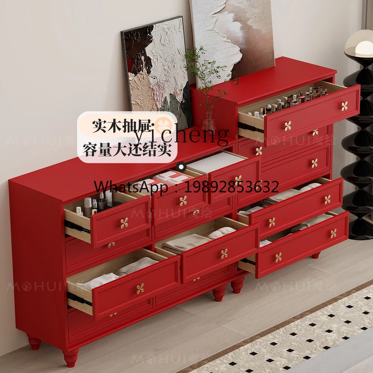 B1 living room light luxury entrance cabinet red storage cabinet decorative master bedroom bedside cabinet