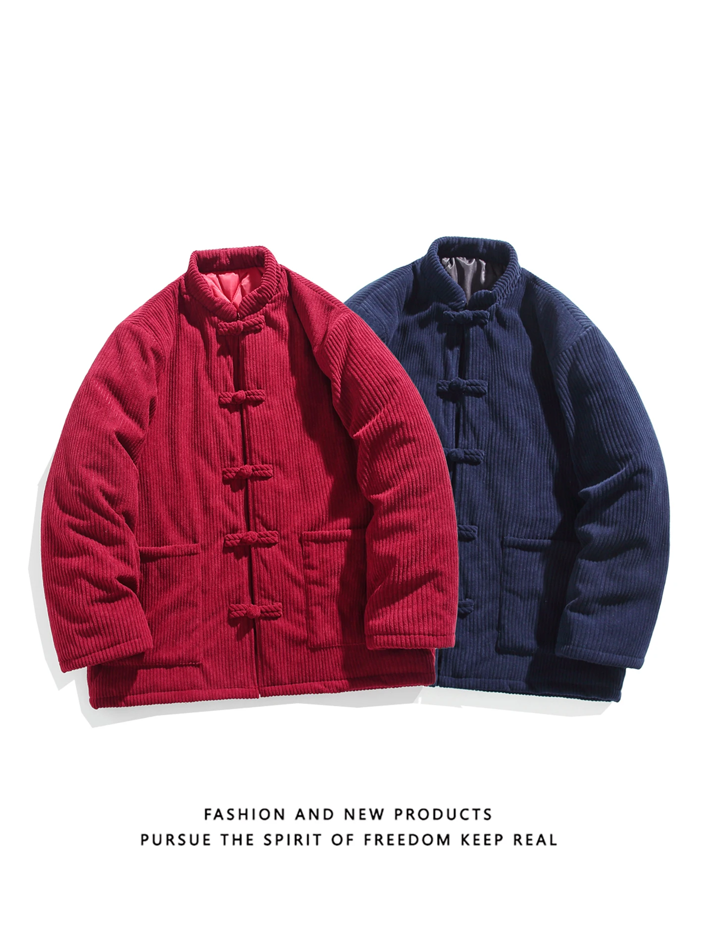 

Thiened Corduroy down Cotton Jaet for Men Winter Warm Traditional Chinese Sle Buttoned Tang Costume Cotton Coat