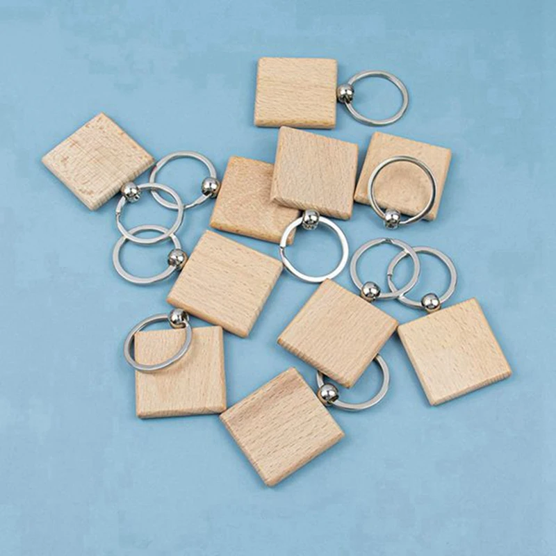 30Pcs Blank Square -Shaped Wooden Keychain DIY Wood Keychains Key Tags DIY Gifts