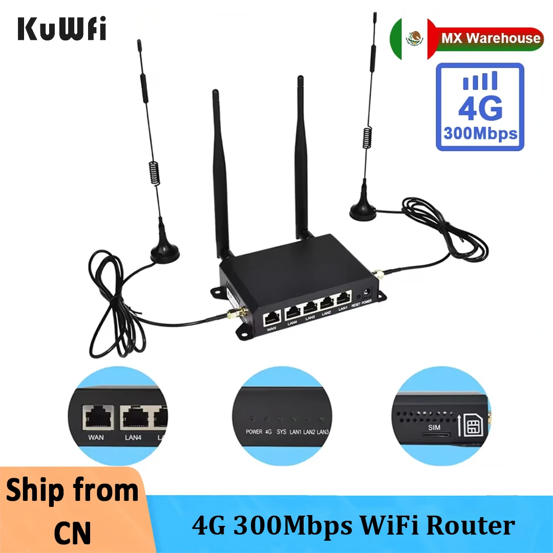 KuWFi 4G SIM Card Router Wireless WIFI Router 2.4G LTE Access Point Support VPN DDNS Hotspot Network Adapter for IP Camera