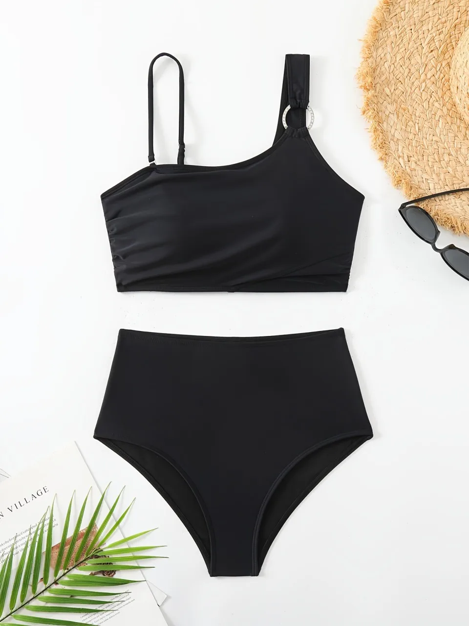 Strappy Ring Linked Bikini 2026 High Waist Triangle Swimwear Female Solid Swimsuit Women Bathers Bathing Swimming Suit Beachwear