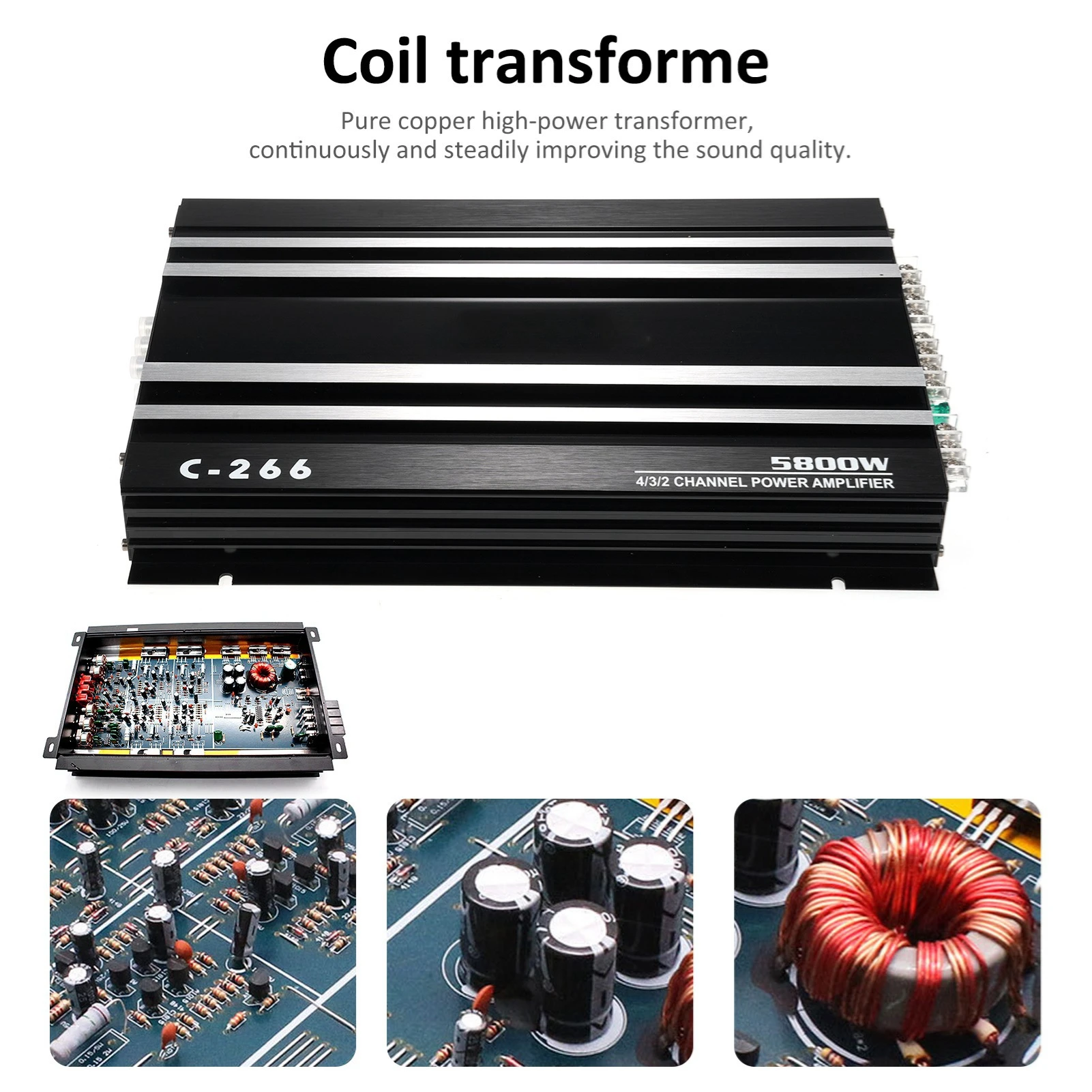 High-Power Power Amplifier Car Power Amplifier 12V 4 Channel High Power Aluminum Alloy Car Audio Amplifier Black