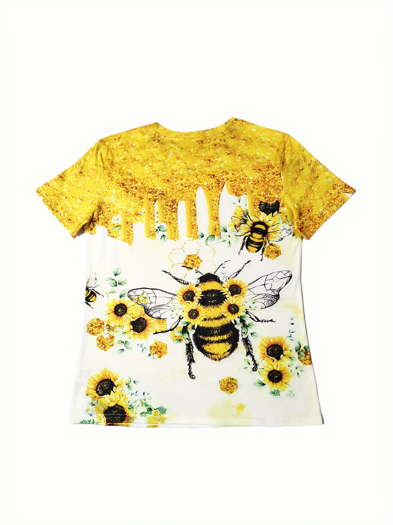 Women's Tee - Bee & Sunflower Graphic, Cheerful Summer Nature Design for Casual Daily Wear