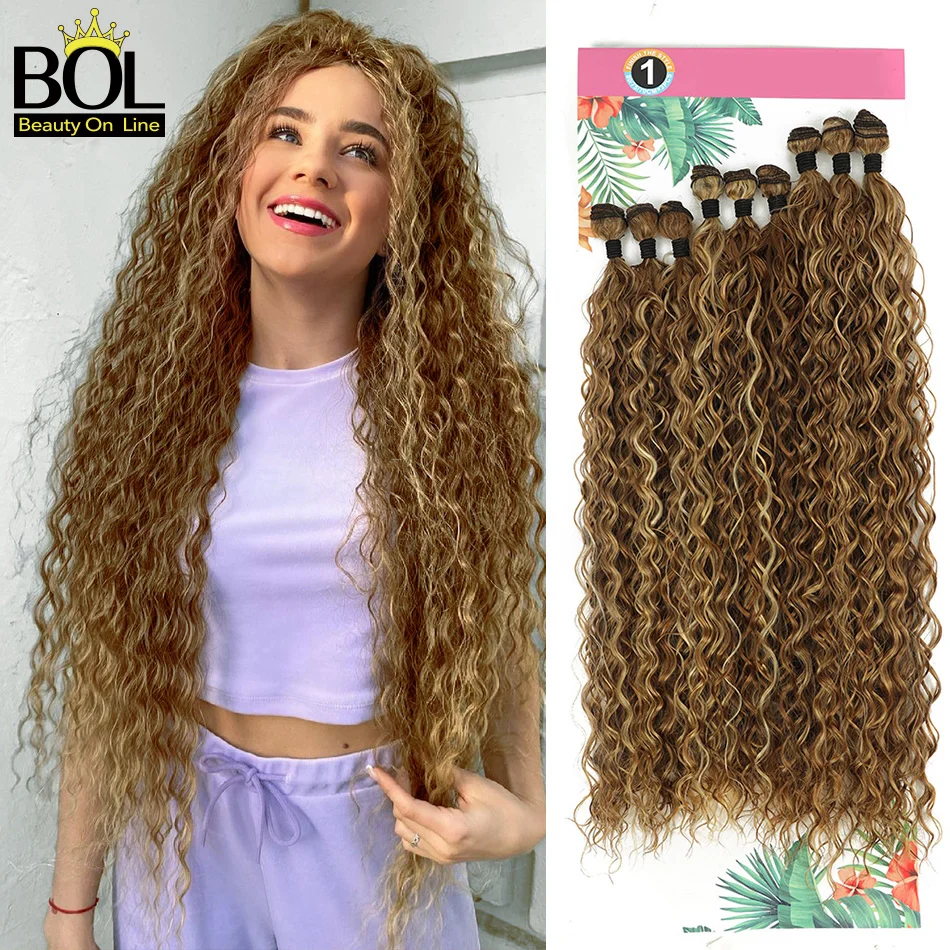 BOL-Pacotes longos de cabelo encaracolado para mulheres, extensões de cabelo sintético, cabelo falso, onda de água, resistente ao calor, cabeça cheia, 20 pol, 24 pol, 28 pol, 9pc