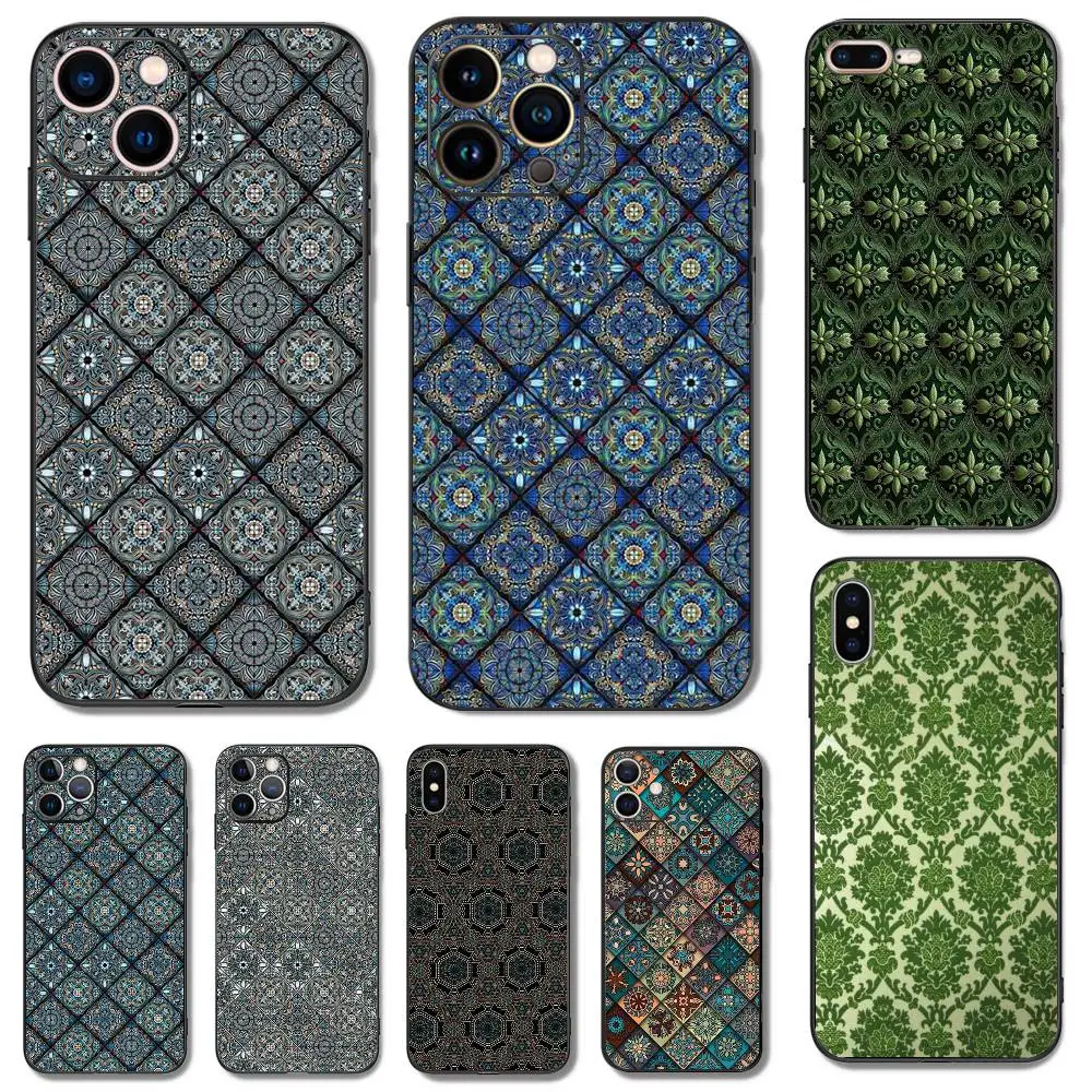 

Colorful pattern mandala ottoman Phone Case For iPhone16,15,14,13,12Pro,X,XS,Max,XR,Plus,Mini Soft Silicone Black Shockproof TPU