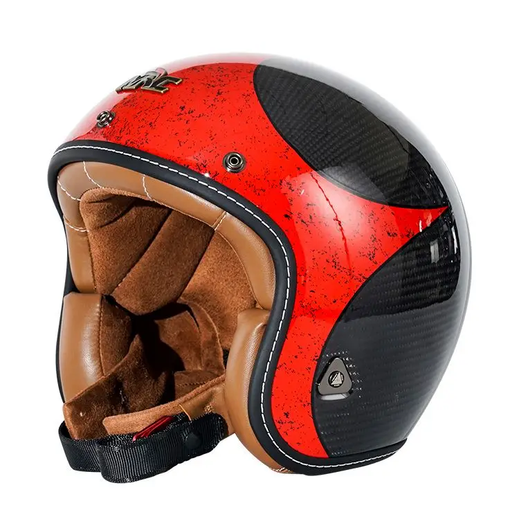 Moto da 3/4 Sec con casco aperto estivo di alta qualità retrò in fibra di carbonio