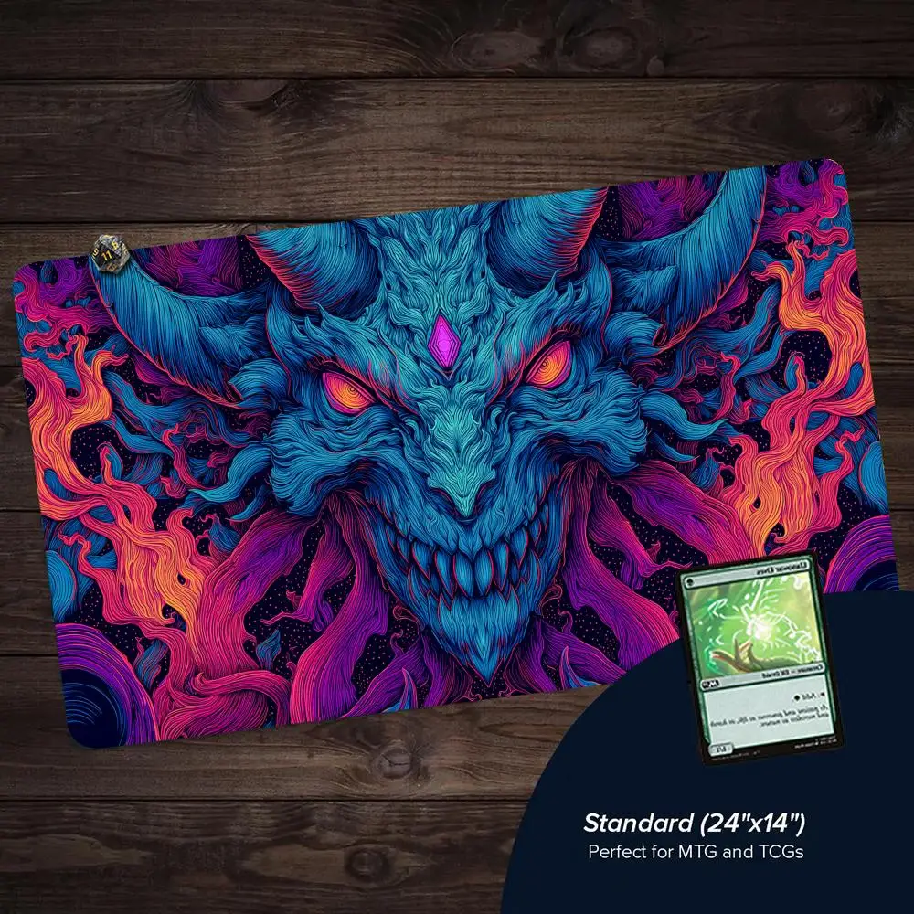 Ferocious Demon Skull TCG Playmat Magic Card Mat with Stitched Edge Non-Slip Durable Tabletop playmat Board Game Mat for TCG