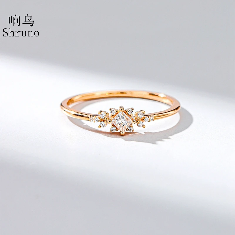 

Shruno Solid 14k 9K White Gold Flawless Princess cut 3.5mm Genuine Moissanite Diamond Ring For Women Wedding Fine Jewelry Gift