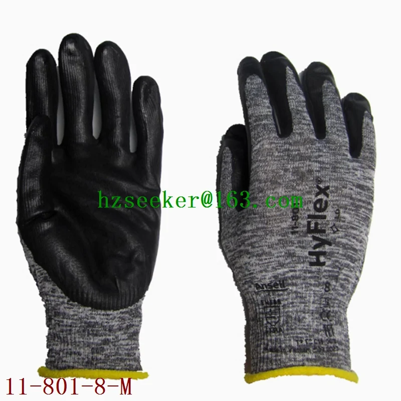 Ansell HYFLEX® 11-801(1 pair)safety gloves dark liner breathable nitrile coating  ZONZ™ Comfort Fit Technology