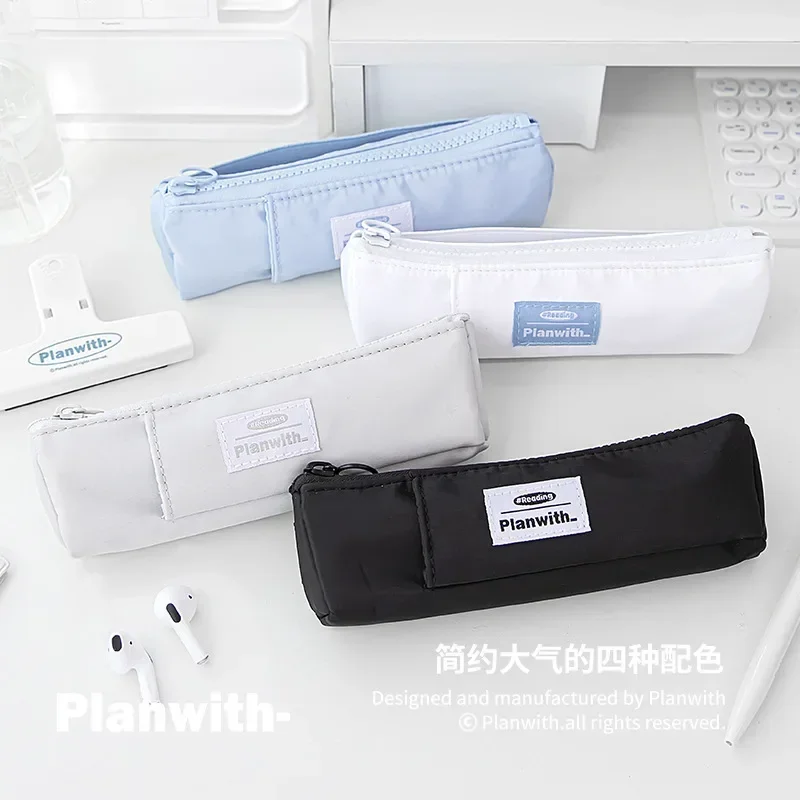 1 Piece Mini Pencil Pouch Simplicity Solid Color Series Pencil Case with Strap Small Portable Stationery Storage Bag Student