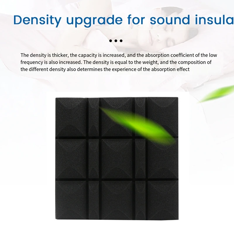 12 PCS Acoustic Panels Sound Absorbing Proofing Wall Insulation Cotton Soundproof Black Polyurethane