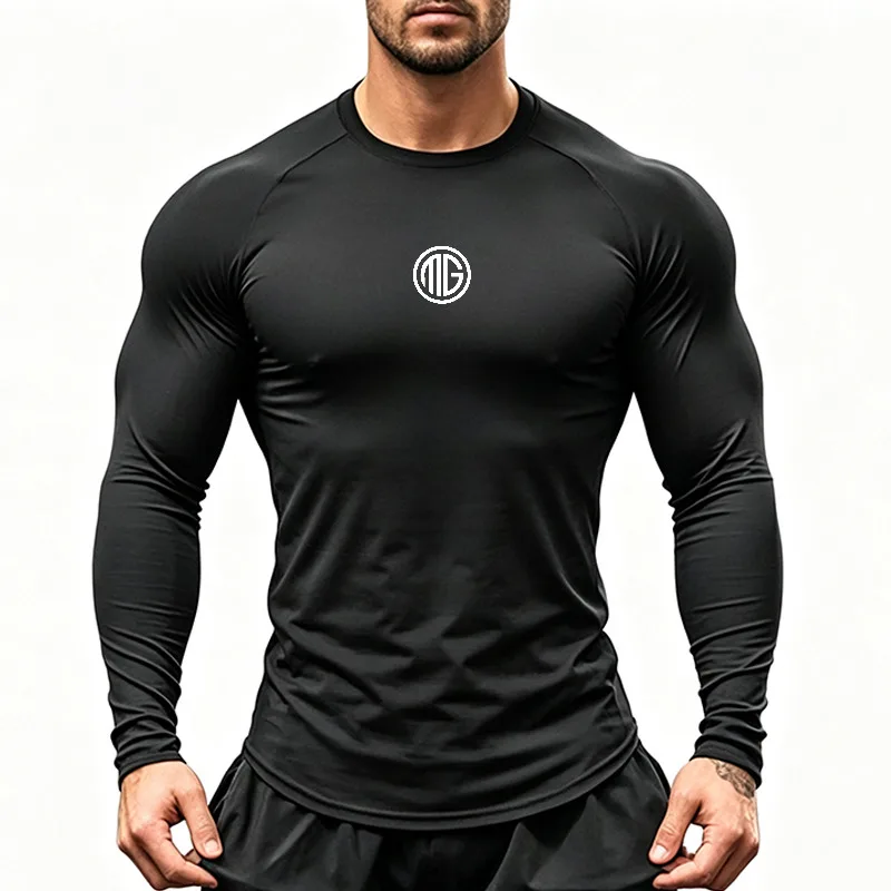 Mens Running T-Shirts Autumn Quick Drying Compression Long Sleeve Shirts Skinny Bodybuilding Fitness Sports Tees Gym Clothing