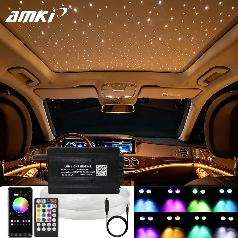 12W Dual Port Twinkle Fiber Optic Lights for Car Roof RGBW Starry Sky APP Music Control Car Accessories Ambient Light