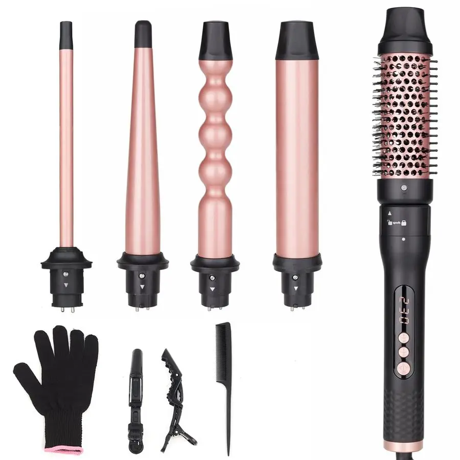 

in 1 Curling Iron Brush Set with Thermal Brush and 4 Interchangeable Ceramic Curling Wand0.51.25, Fast Heating, Dual Voltage, In