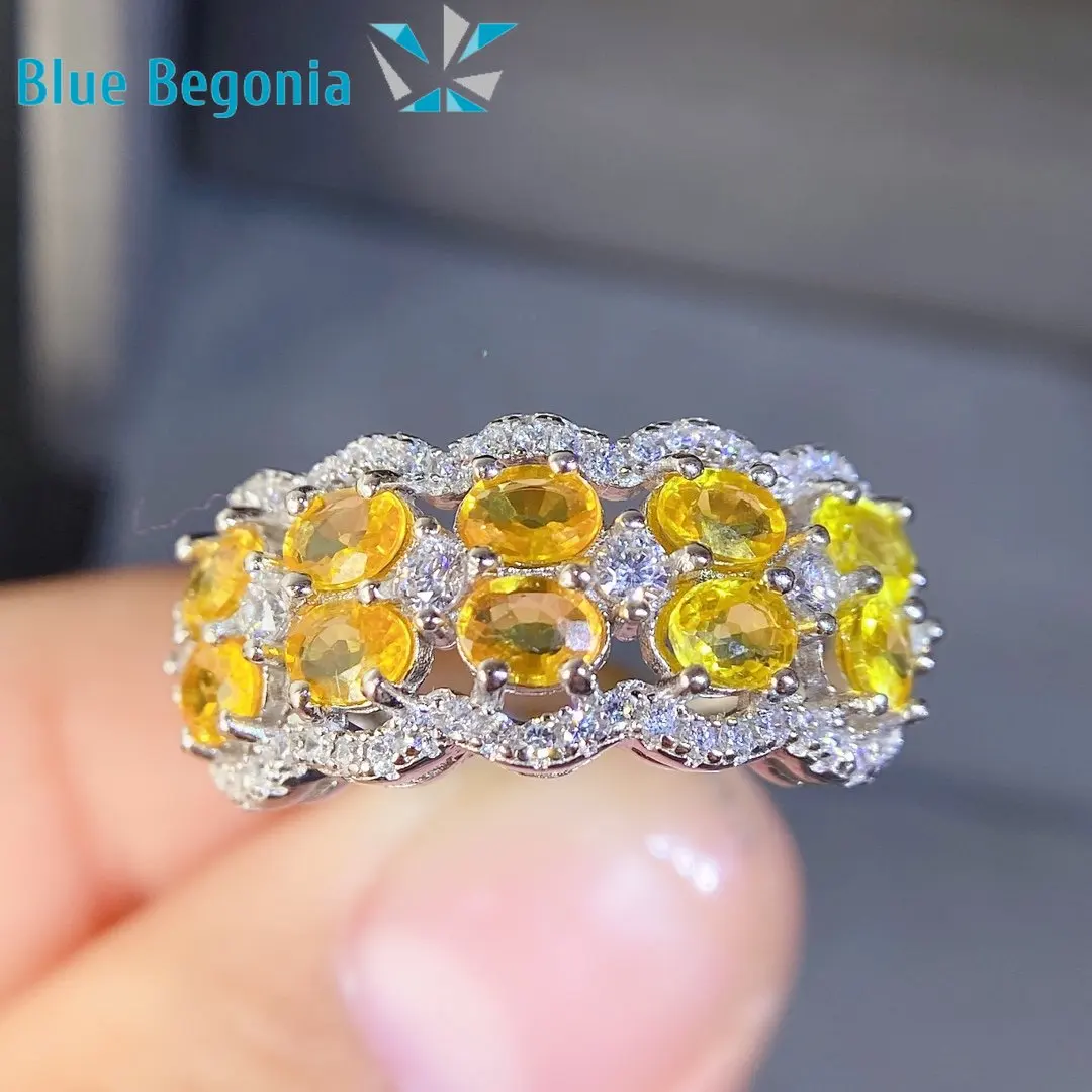 Natural Yellow Sapphire Ring 925 Sterling Silver Ladies Gift Simple Birthday Gift Wedding Gift Wedding Rings 3*4mm Gemstone