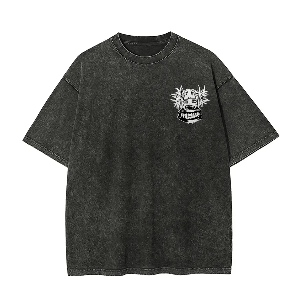 Camiseta Himiko Toga My Hero Academia para Hombre, Estilo Acid Wash, Anime, Chica Sexy, Gráfico, Algodón, Streetwear, Villano de Manga, Retro, Oversize