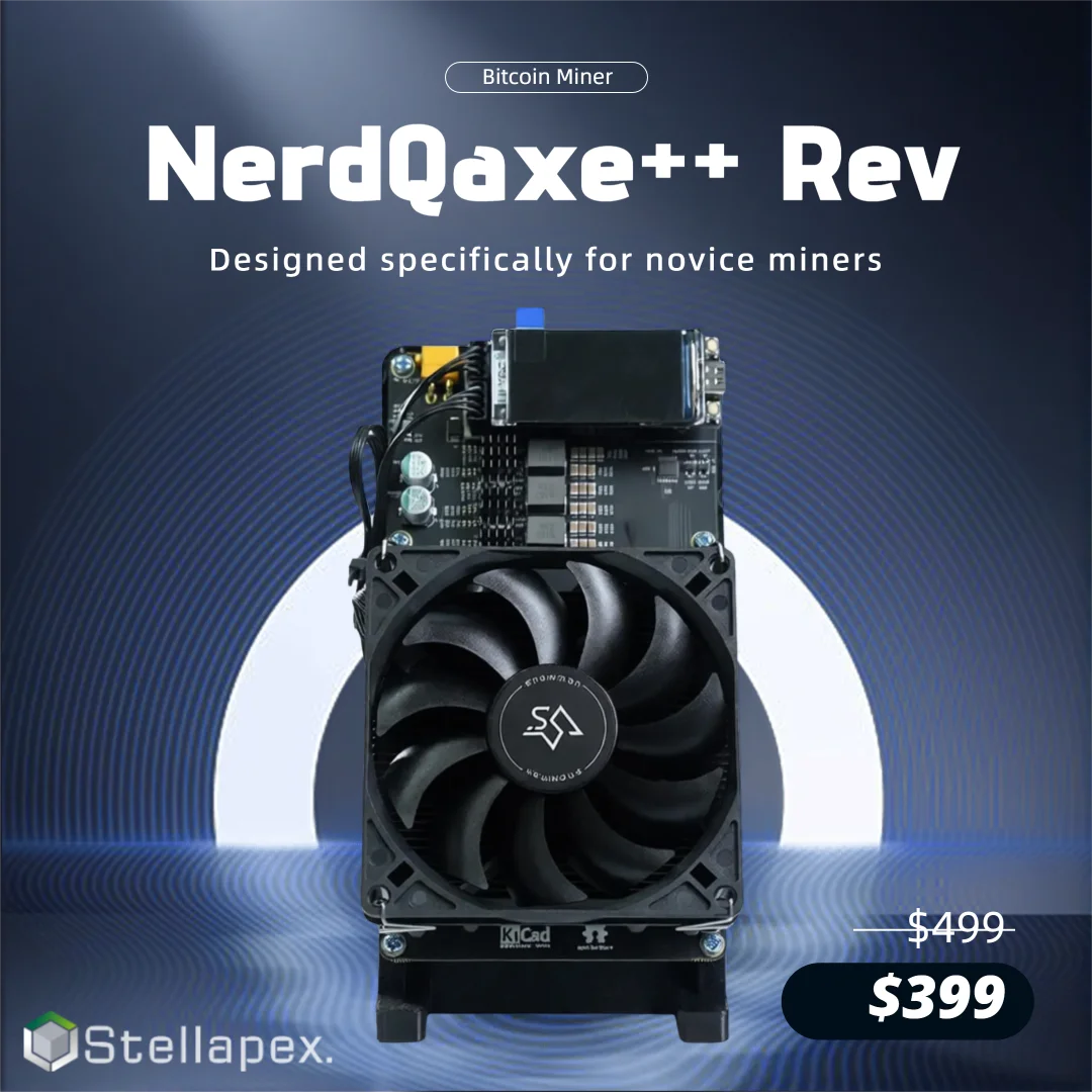 

Stellapex Bitcoin Home Miner NerdQaxe++ Rev 6TH/s 100W 2.4G WiFi Plug-and-Play with 4 BM1370 Chips and Dual-Fan Quiet