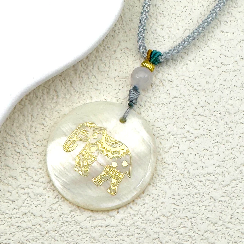 بوهيميا الطبيعية قذيفة الفيل قلادة قلادة للنساء الرجال الذهب اللون مشمع القطن حبل سلسلة تميمة مجوهرات بأشكال حيوانات هدية #3