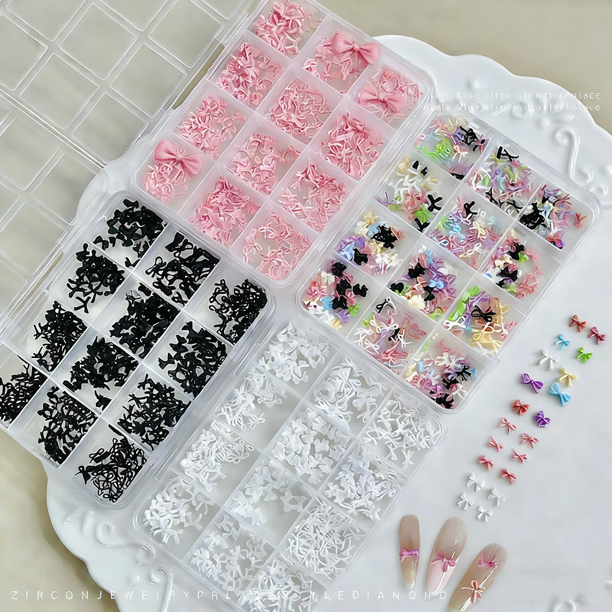 Black Pink Bowknot Colorful Resin Ribbon Strawberry Cherry Pearl Ball Flower Nail Art DIY Decoration Accessories