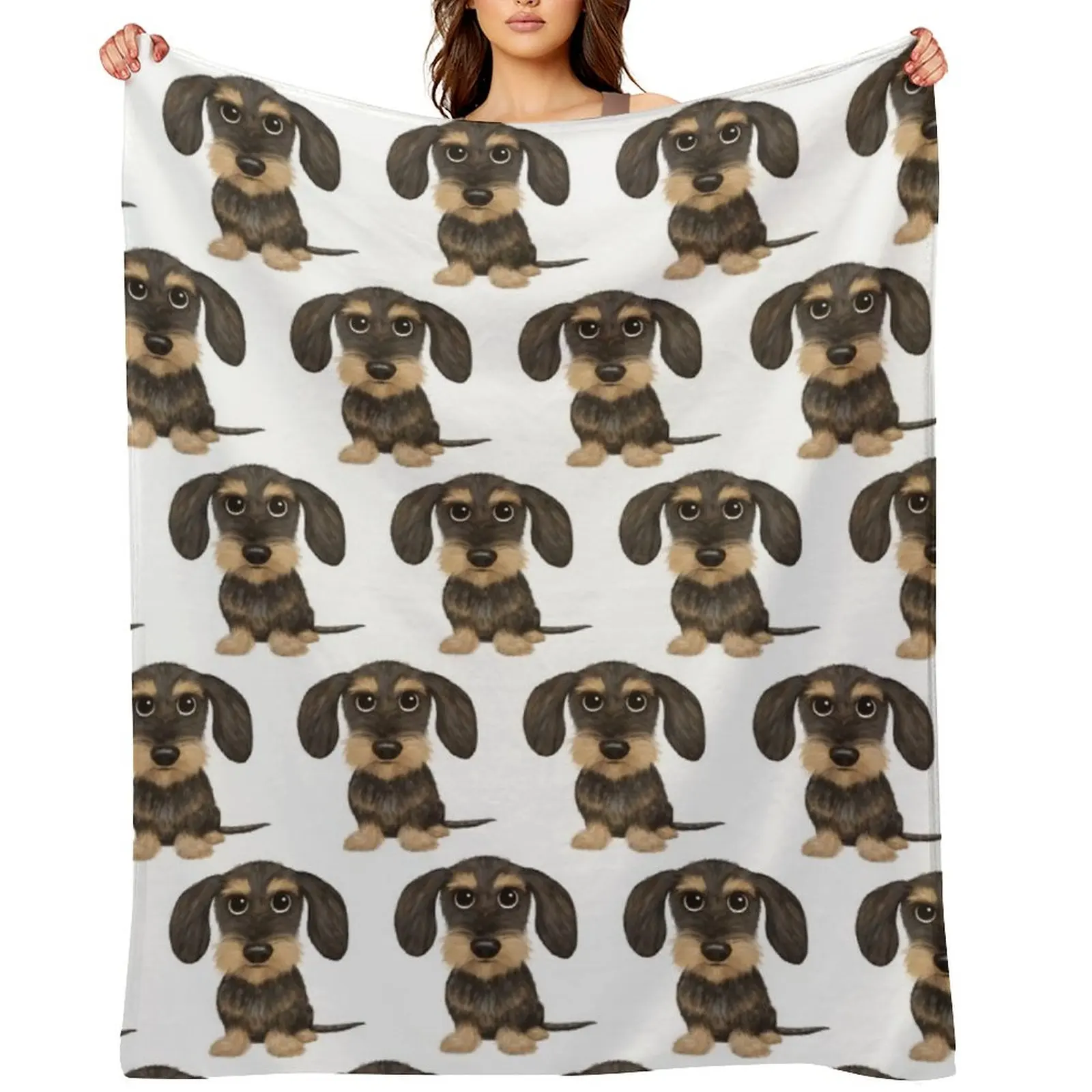 

Wirehaired Dachshund Cute Wire Haired Wiener Dog Wild Boar and Tan Teckel Throw Blanket bed plaid Camping Warm Blankets
