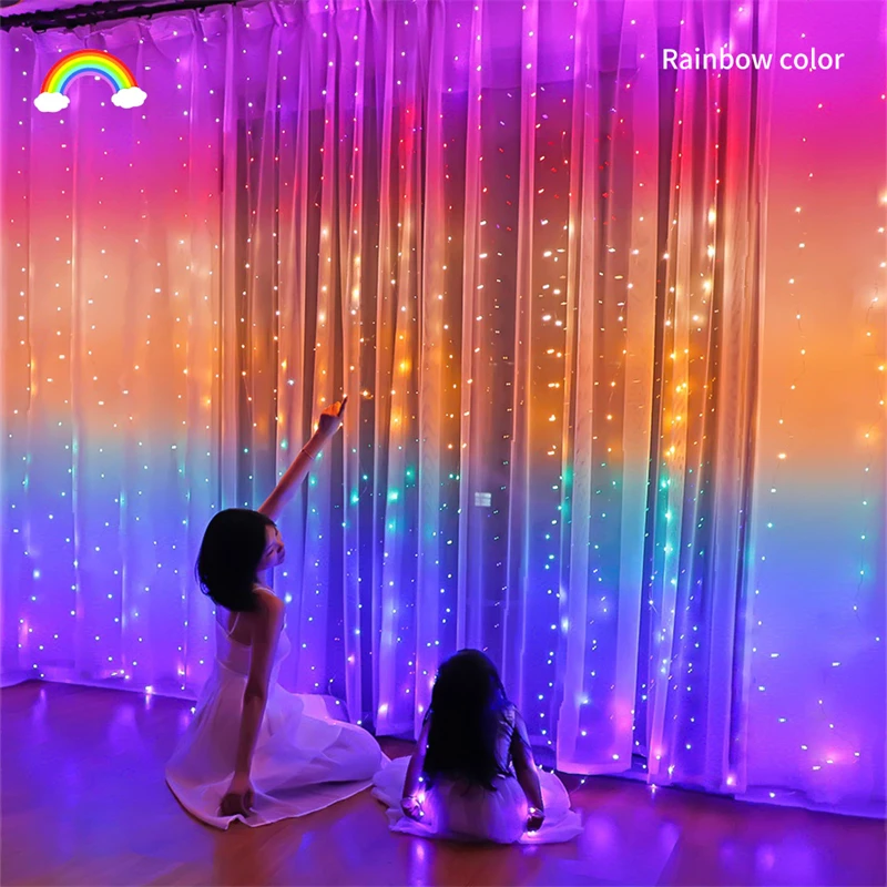 300LED Rainbow Curtain String Lights USB Waterproof Fairy Lights 8 modalità lampada a ghirlanda remota per decorazioni per esterni/interni