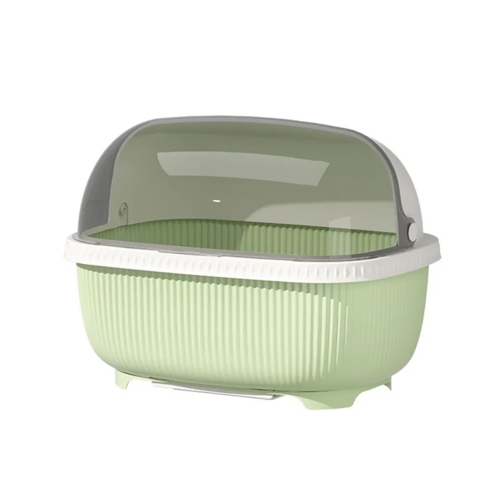 Large Capacity Dish Drainer With Roof Cover Plastic Dustproof Kitchen Utensils Rack Cupboard Multifunctional Dish Storage Rack