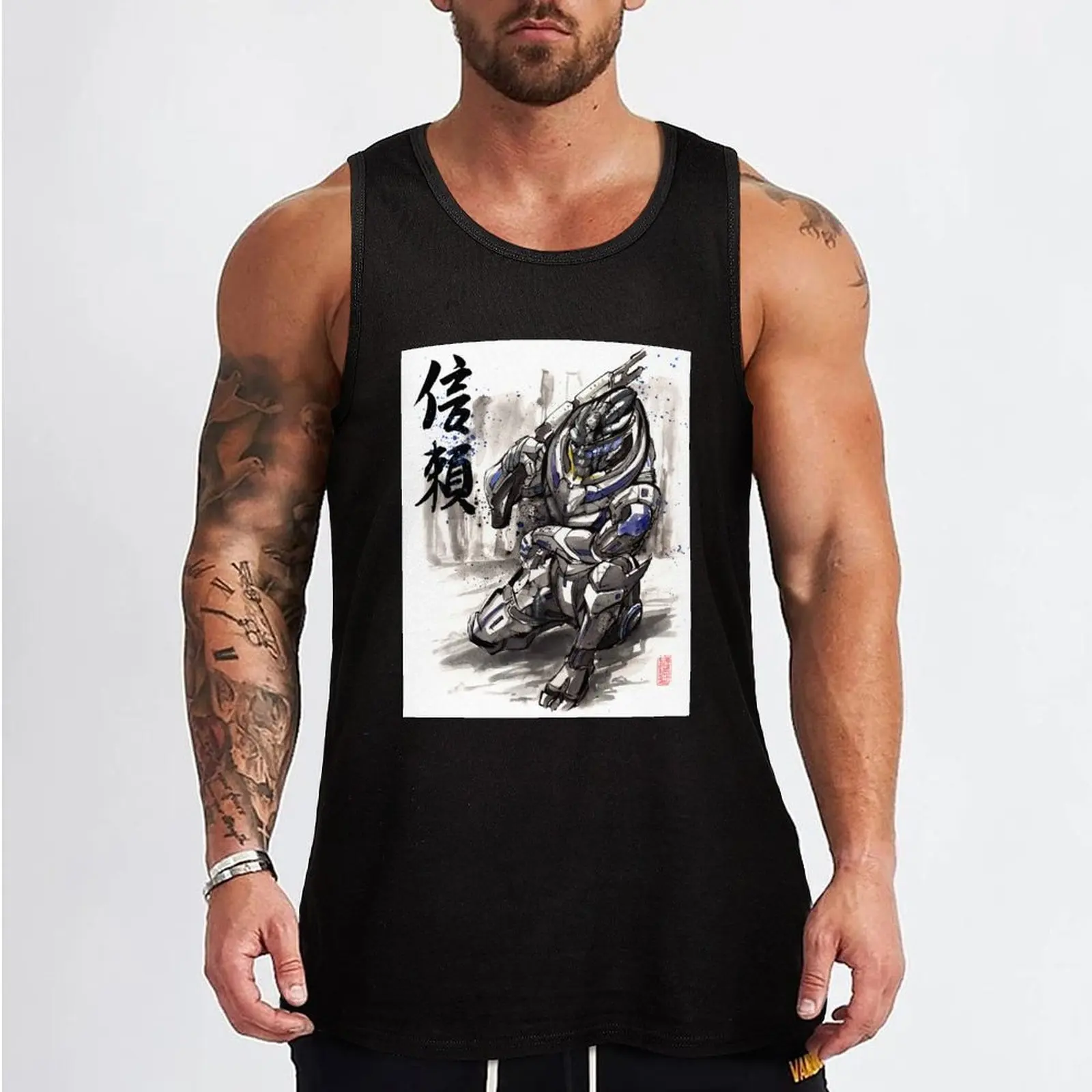 Mass Effect Garrus Sumie style with Japanese Calligraphy Tank Top sleeveless shirts bodybuilding t-shirt