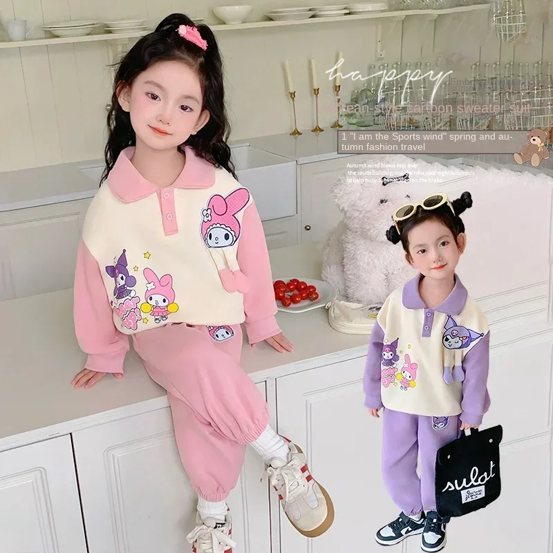 

Sanrio Kuromi My Melody Hoodies Spring Autumn New Products Boys Girls Clothes Set Coat + Pants 2PCS Set Casual Kids Sportswear