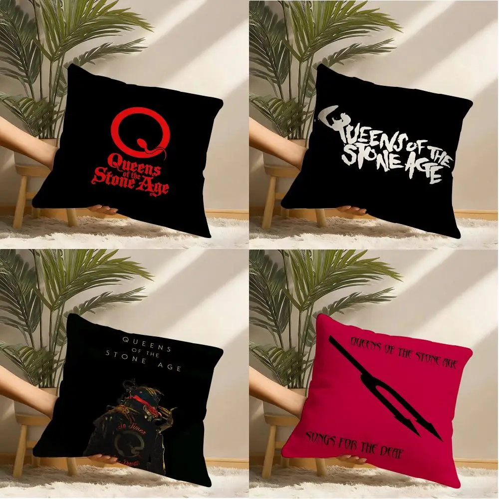 Q-Queens Of The Stone Age Cushion Cover Natural Linen Organic Fabric Double-Sided Printing Sofa Home Decor Gift Pillow Cover